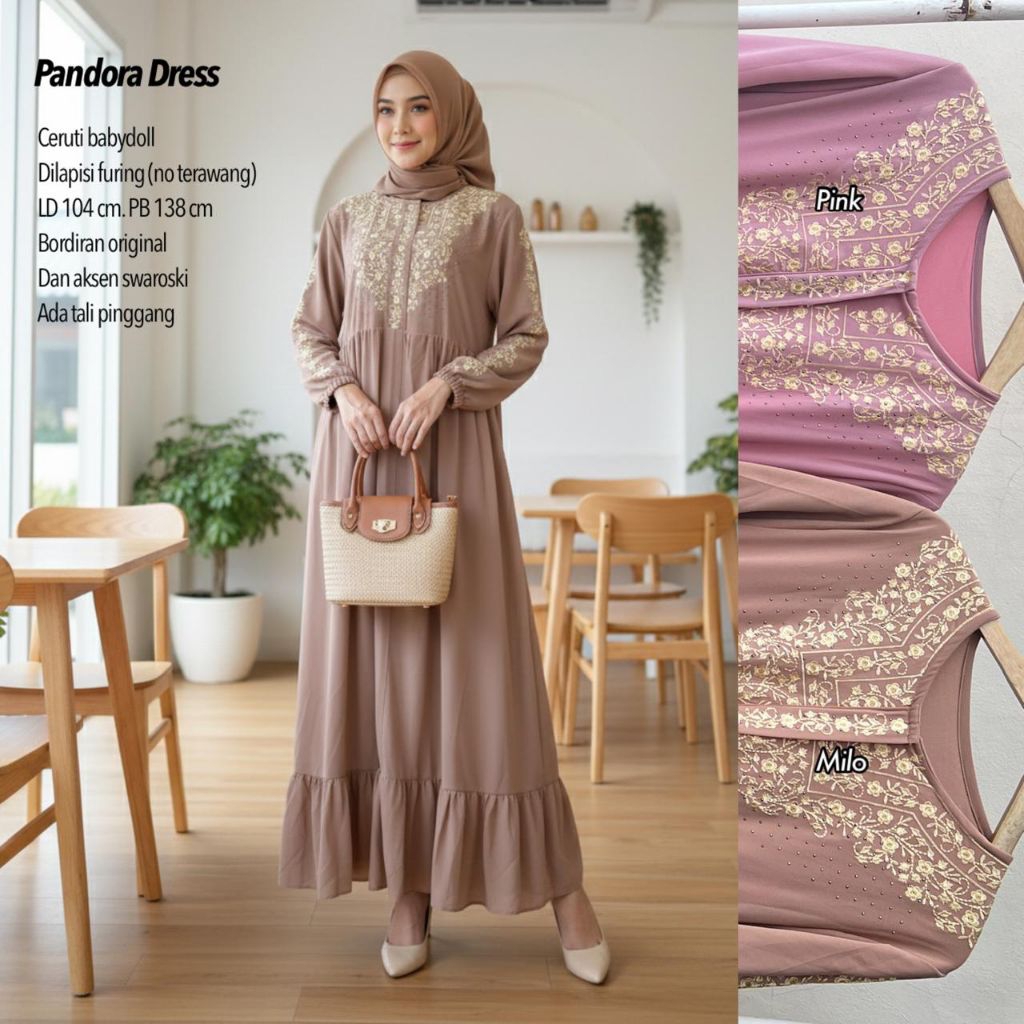 PANDORA DRESS WANITA CERUTI BABYDOLL BORDIR / Gamis Ceruti Babydoll Bordir