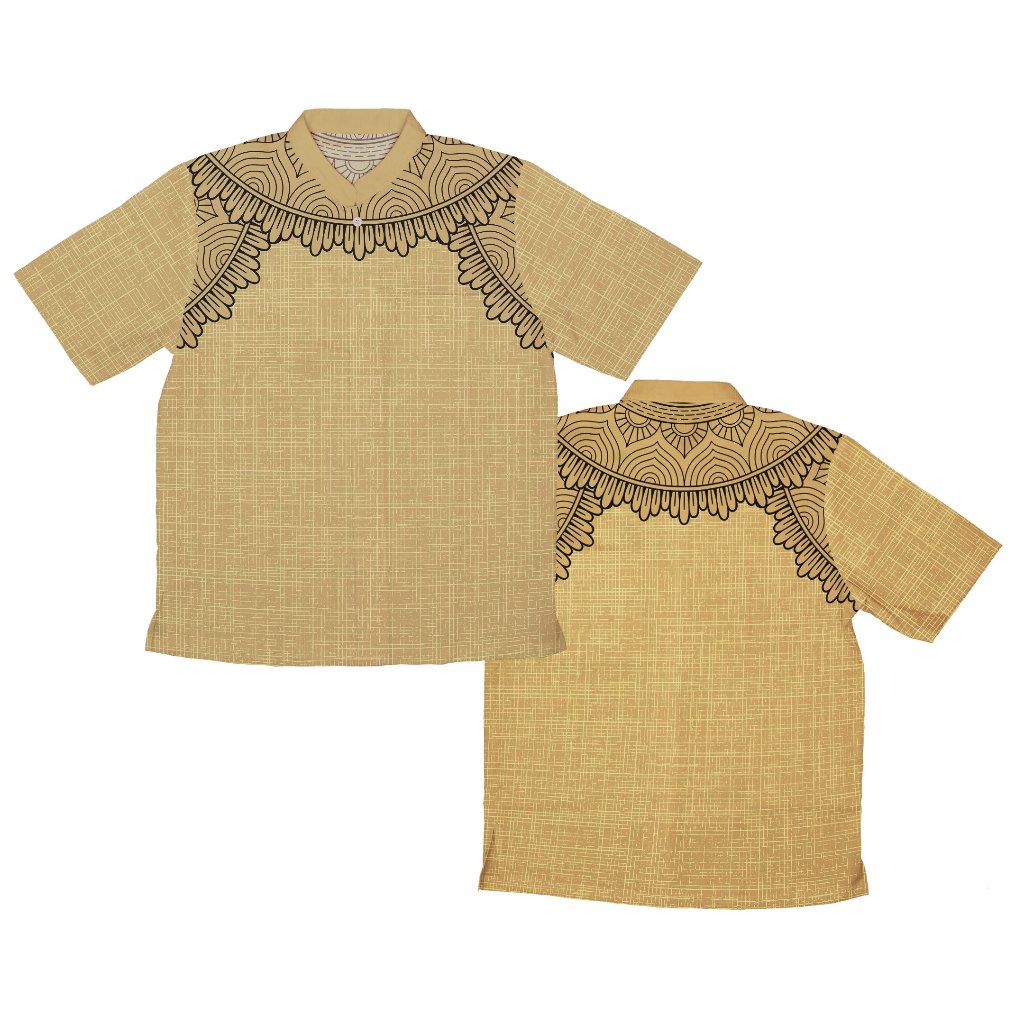 RAKEAN KIDS-Baju Kemeja Koko Muslim Anak Pattern Fabric Texture ART 04 Gold Hitam Lengan Pendek & Le