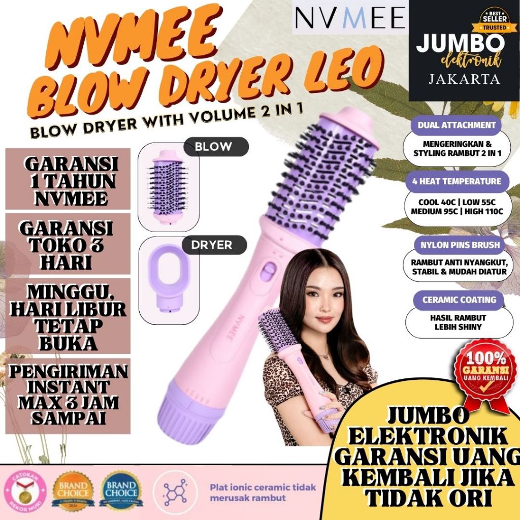 LEO NVMEE LEO Blow Dryer Sisir Pengering Hot Air 2in1 Blow Dryer Low Watt Leo