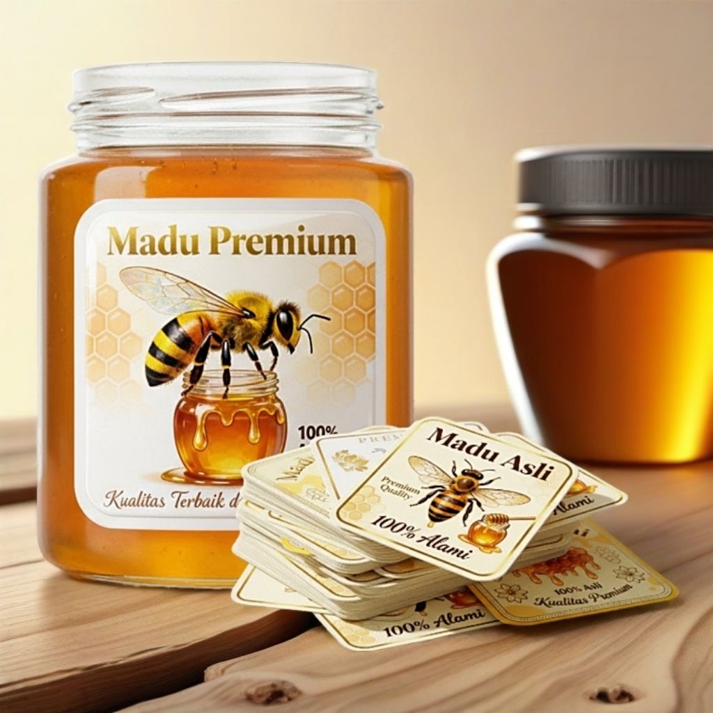 Stiker Label Madu Alami Premium Isi 54 Pcs Sticker Madu Asli Lebah Alami