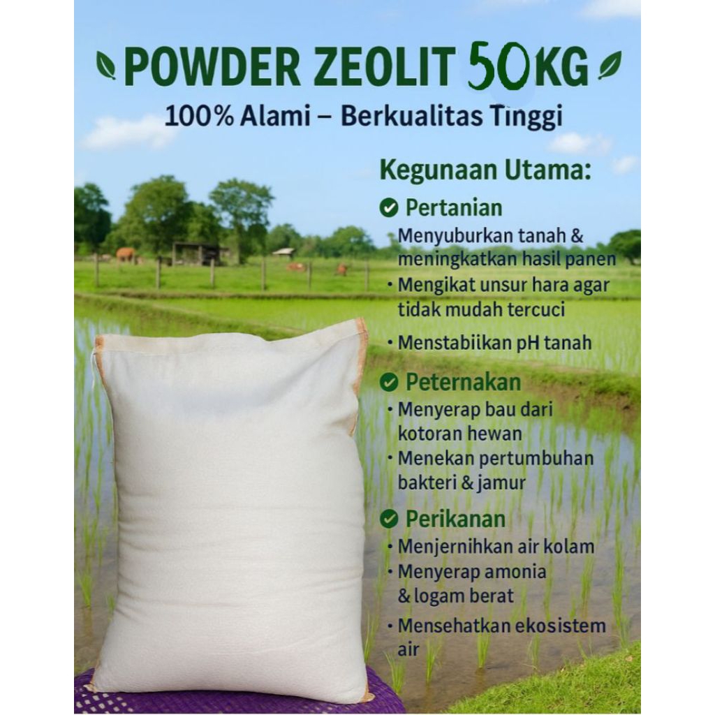 pupuk pembenah tanah tepung zeolite mesh 5000 berat -+50kg cocok untuk pembenah tanah Dan tambak uda
