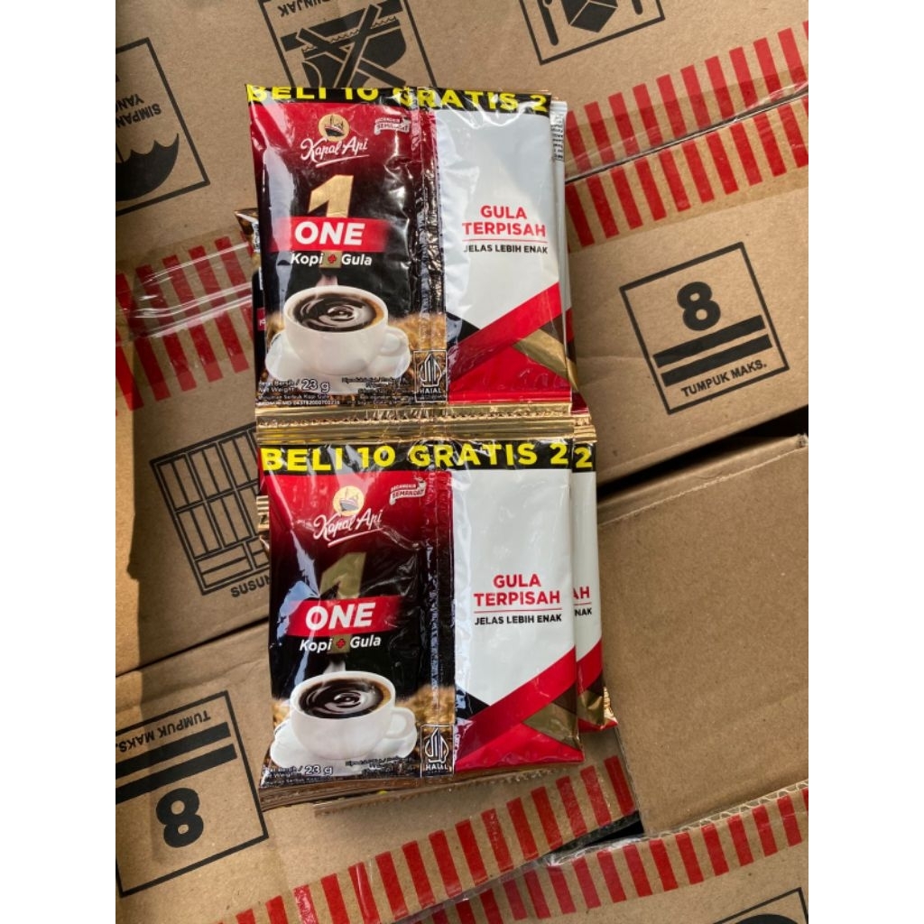Kapal Api One Gula Terpisah 12 Sachet 23gram - Kopi Instan Gula Terpisah, Praktis, Gula Sesuai Seler
