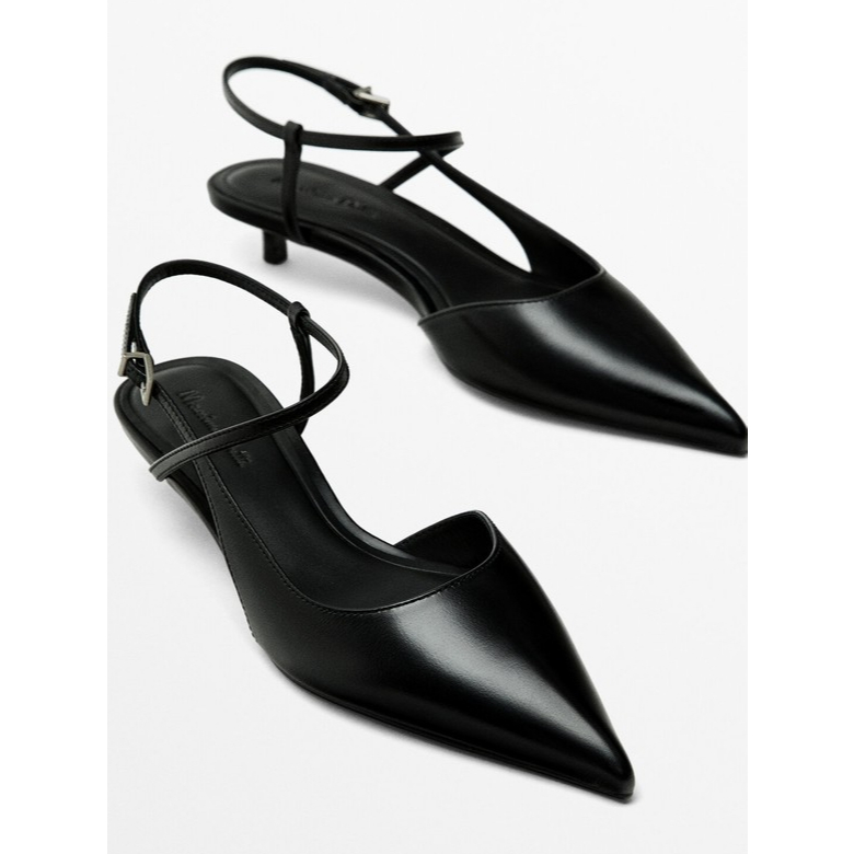 Massimo Dutti Women's Leather Slingback Shoes in Black - Sepatu Kulit Wanita