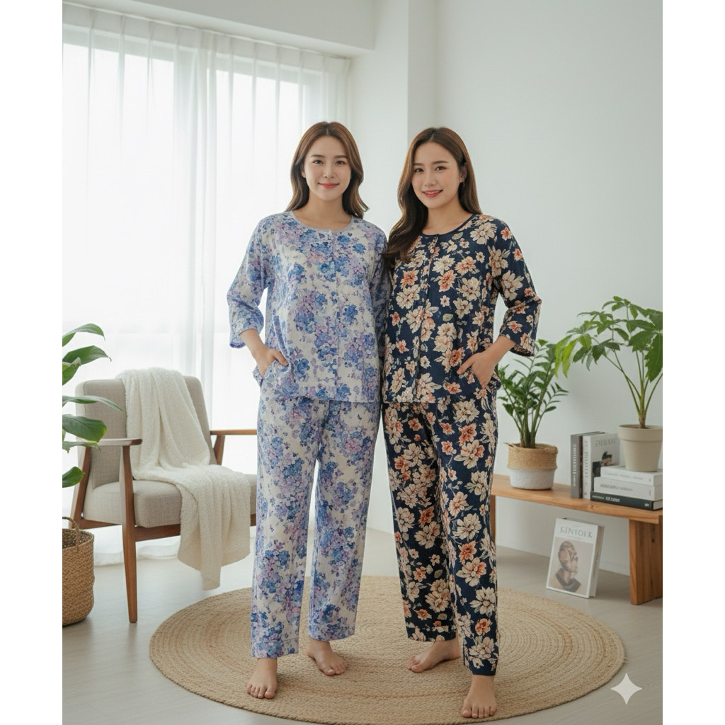 Piyama Merek HOKI SHEILA CP Tangan 3/4 Piyama hoki Sheila Celana Panjang Lengan 3/4 Ukuran Standar /