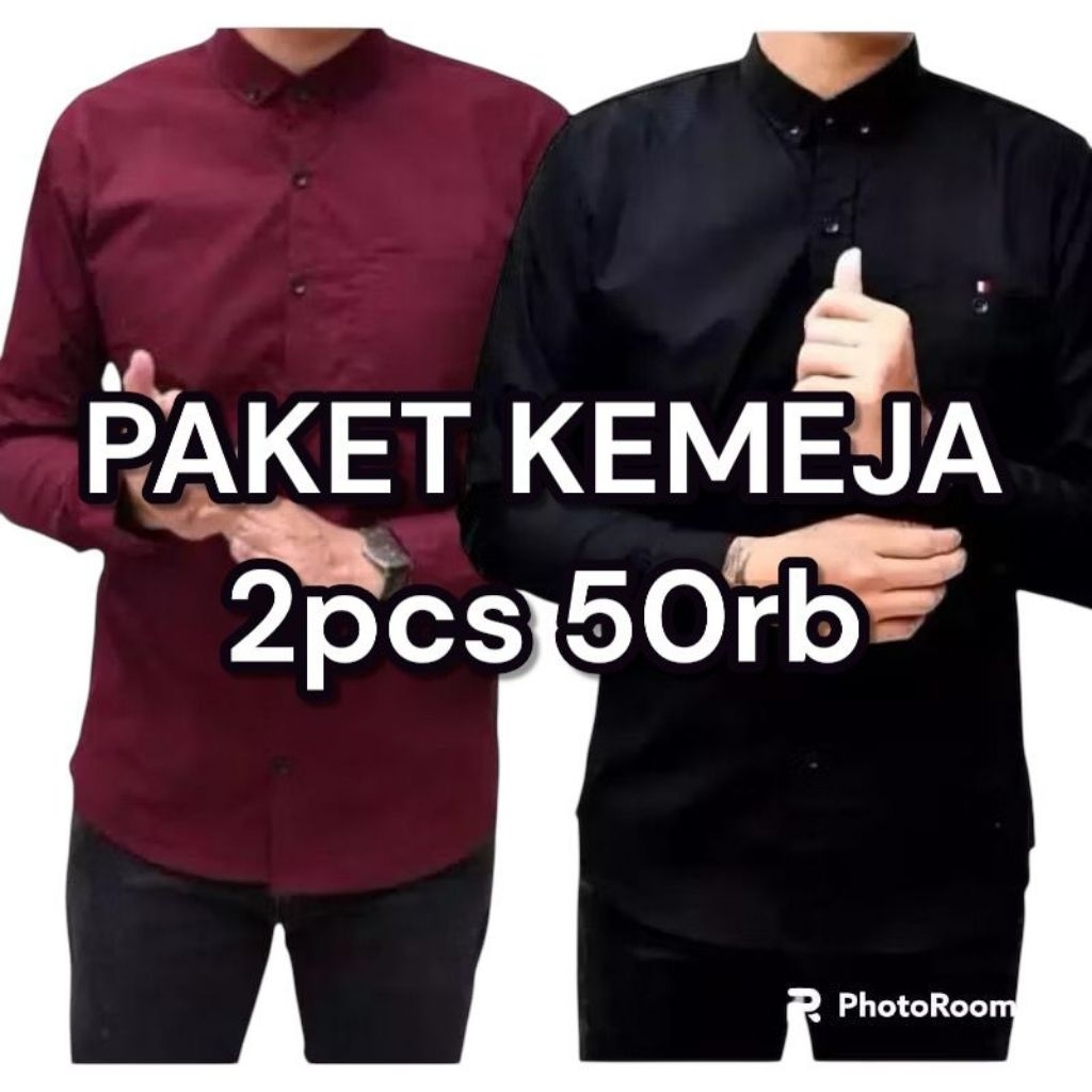 Paket 2pcs  Kemeja Pria Lengan Panjang Masa Kini/Kemeja casual pria