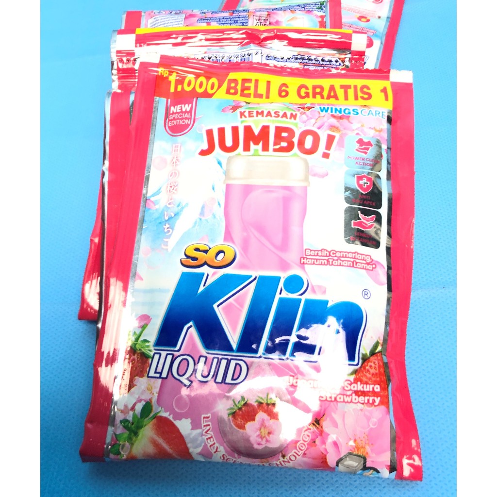 Soklin Liquid Deterjen Cair Japanese Sakura & Strawberry JUMBO 40ml So Klin Sachet Renceng Anti Apek