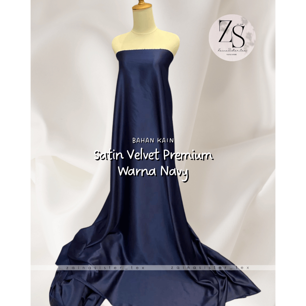 1/2 Meter Bahan Kain Satin Velvet Premium Warna Navy Biru Dongker