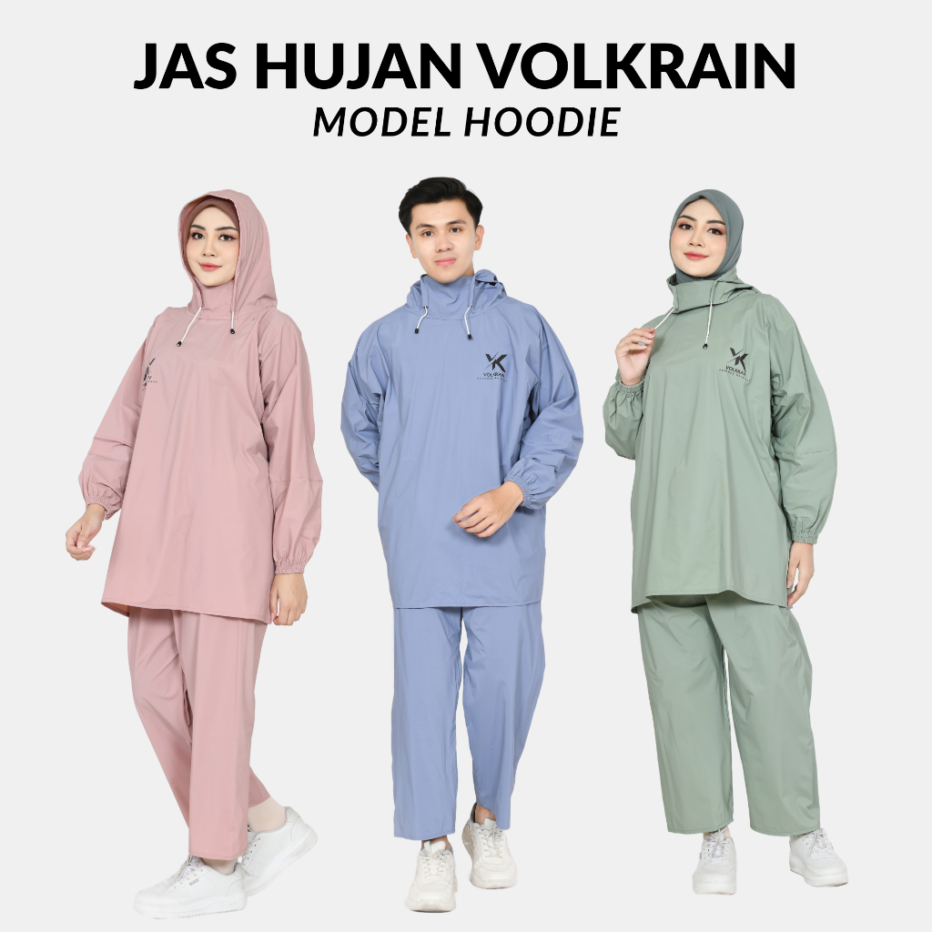 TERBARU JAS HUJAN HOODIE PRIA WANITA BAHAN PVC KARET TAHAN ANGIN ANTI REMBES RAINCOAT