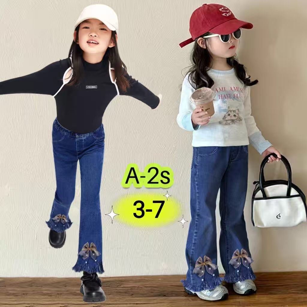 Celana Jeans Anak Perempuan Cutbray Rawis Import Umur 1-10 Tahun // Jeans Denim Cutbray Rawis Import