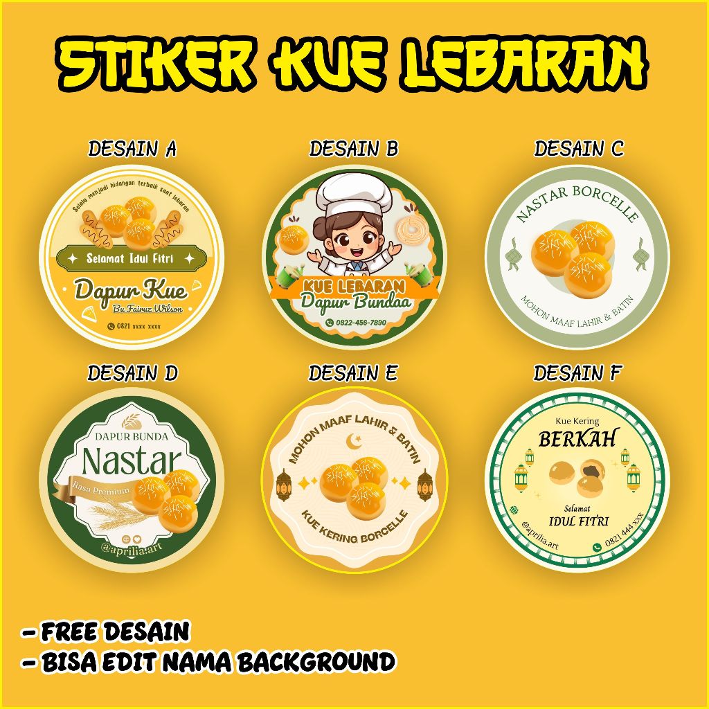 STIKER KUE LEBARAN, STIKER NASTAR, STIKER KUE KERING RAMADHAN LEBARAN COD