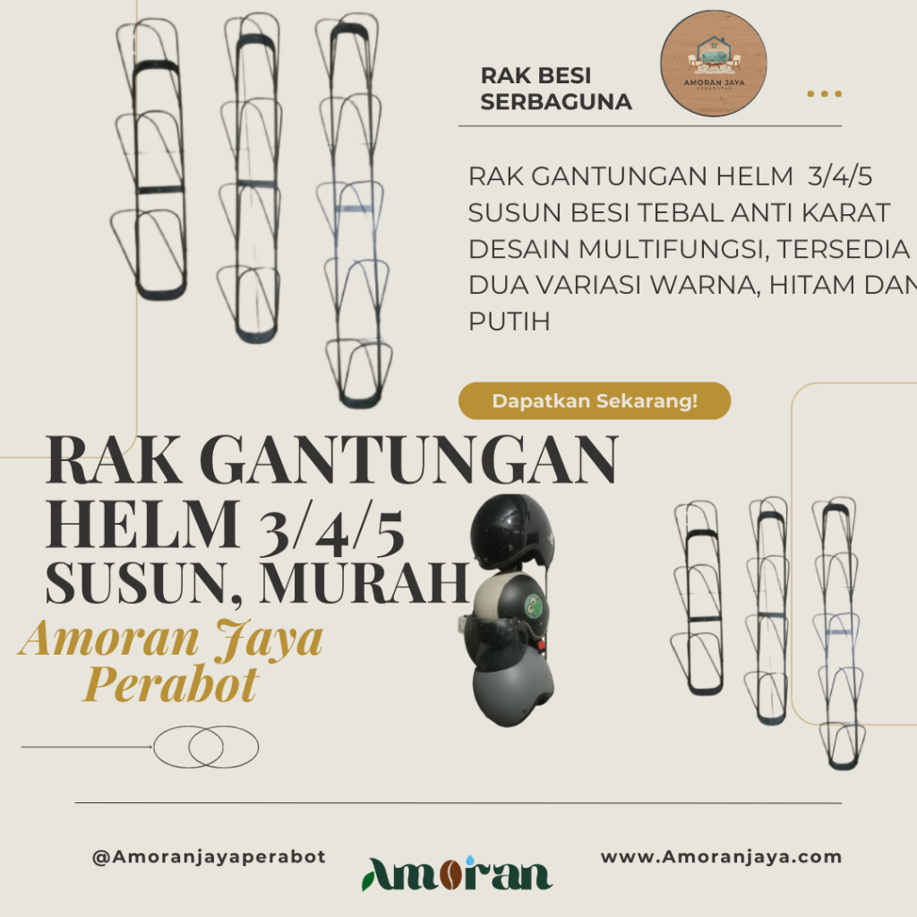 Rak Gantungan Helm Besi Tebal 4mm & 6mm | 3 Susun 4 Susun 5 Susun | Warna Hitam Putih | Kuat & Awet