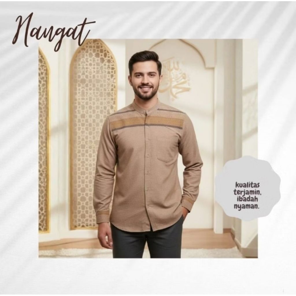 Baju Koko Kemeja Sanghai Katun Songket Putih Pria Dewasa Lengan Panjang