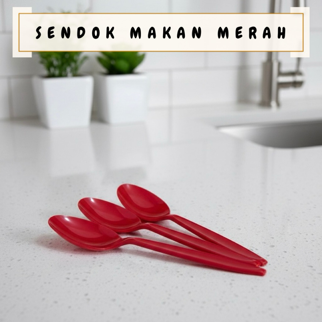 SENDOK MAKAN PLASTIK MERAH / SENDOK PLASTIK / SENDOK MAKAN / PERALATAN MAKAN / SENDOK