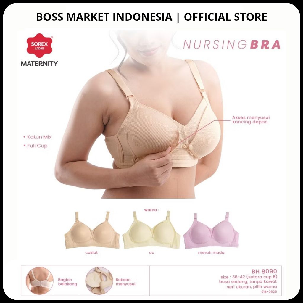 Sorex Bra Menyusui Tanpa Kawat Full Cup B Kait 4 Bukaan Depan Katun Mix Nursing Bra BH 8090