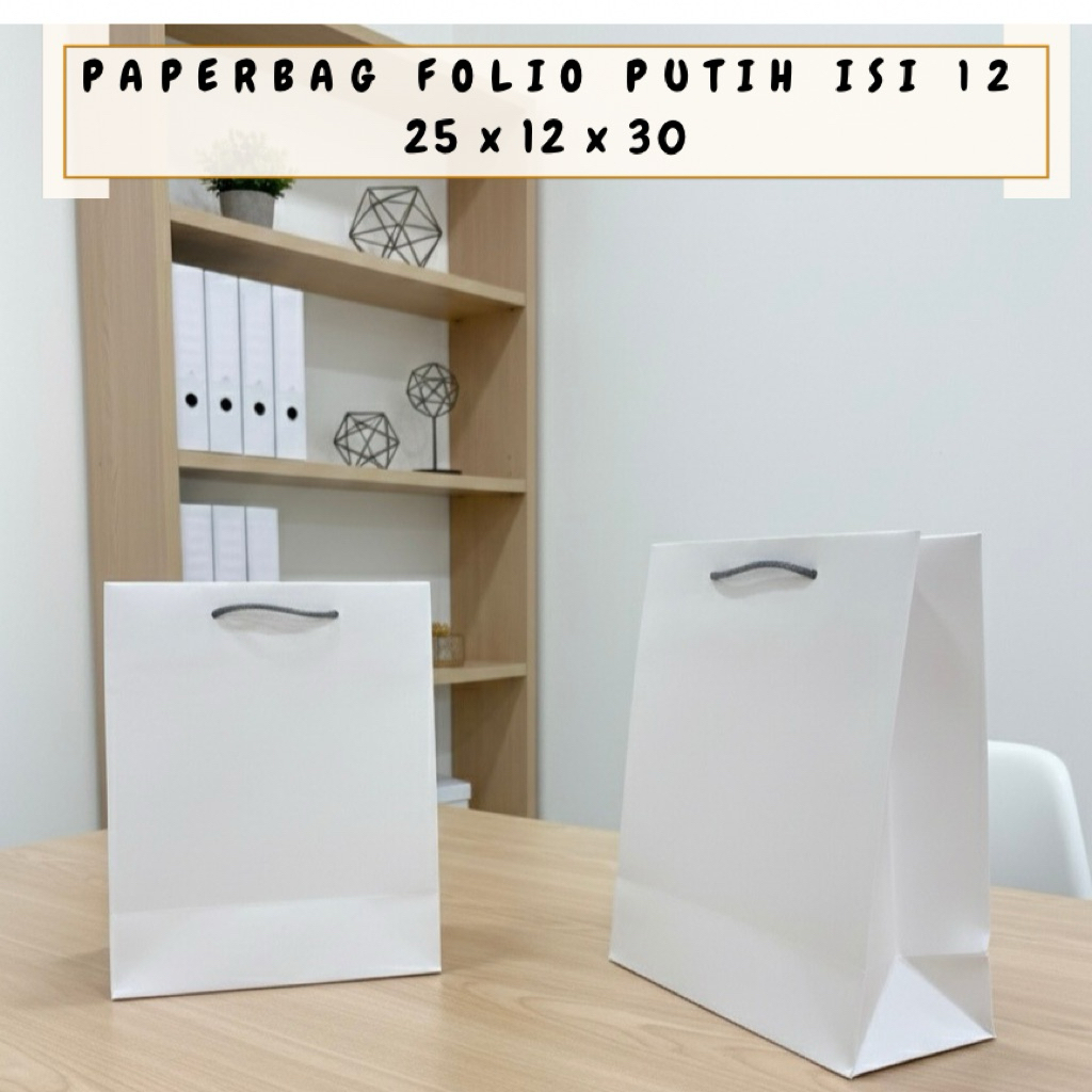 PAPERBAG PUTIH POLOS UK 25X12X30 / TAS KERTAS PUTIH POLOS / GOODIEBAG PUTIH POLOS / TAS KERTAS POLOS