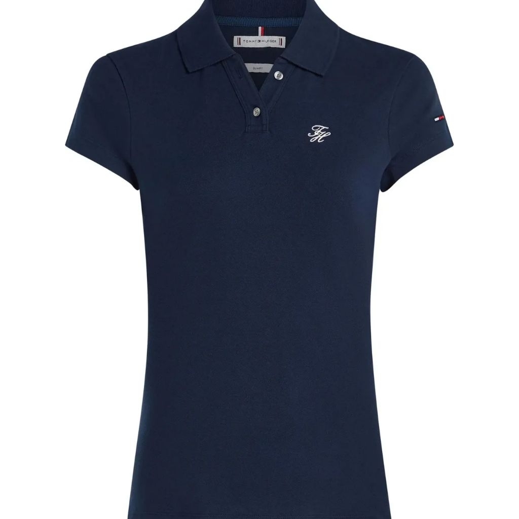 Tommy Hilfiger Women's THRWW48271C1 Slim cut multicolor polo shirt with script logo Kaos Polo Wanita