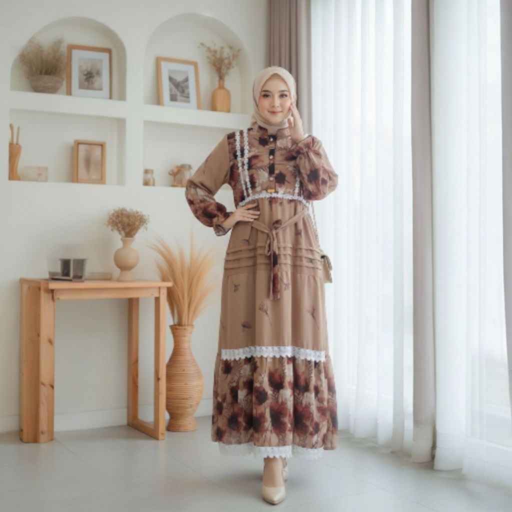 Violin Dress Ceruty Renda | Gamis Ceruty Renda | Gamis Lebaran Terbaru
