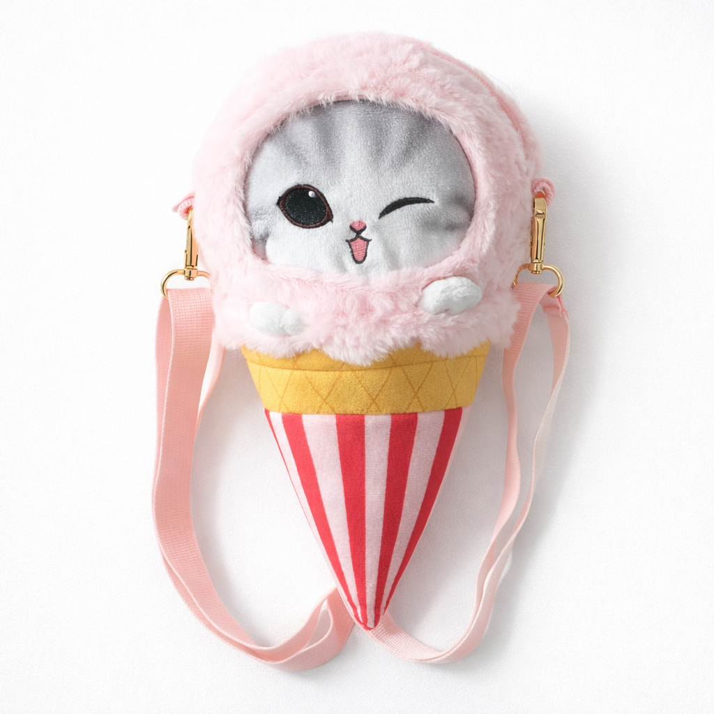 (READY) Miniso x Mofusand Original Plush Crossbody Kids Bag Tas Selempang Boneka Kucing Es Krim Anak