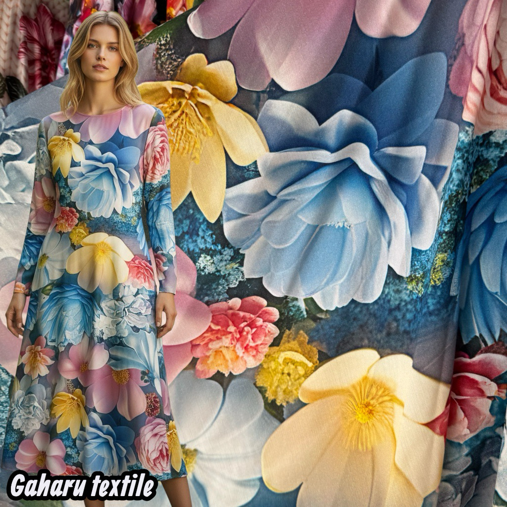 kain katun rayon premium - rayon viscose - rayon uniqlo - rayon motif flower - {RYO0051}