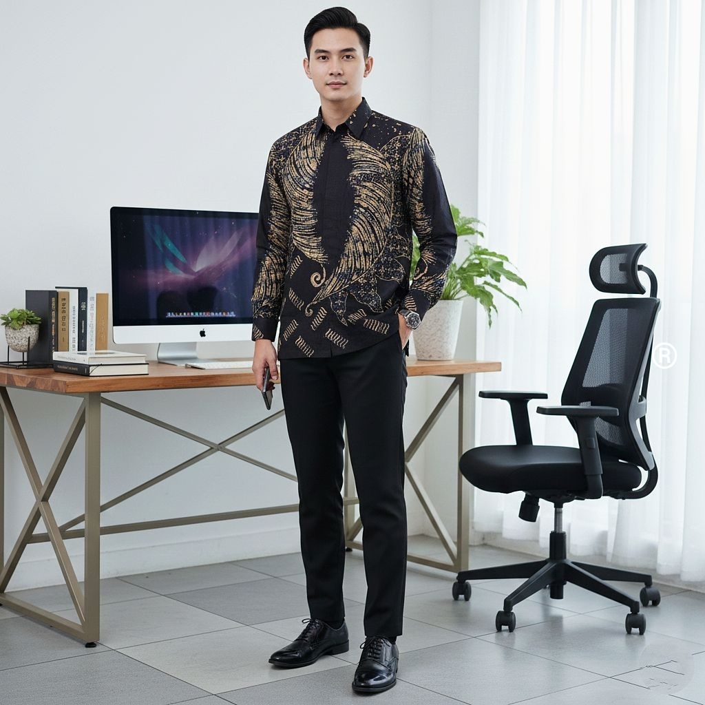 baju batik pria lengan panjang bahan dobby