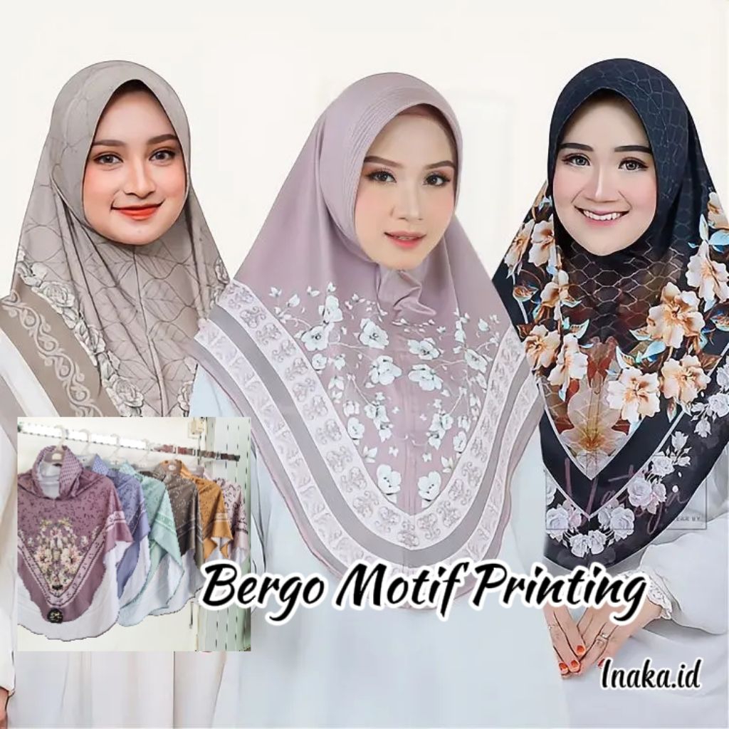 Hijab Instan BERGO MOTIF Bunga Printing Pet Antem Premium Viral Daily