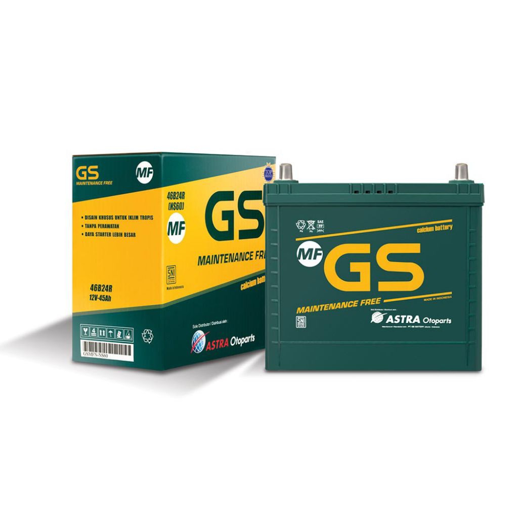 AKI MOBIL GS ASTRA MAINTENANCE FREE (KERING) NS60 12V (Volt) / 45Ah (Ampere-Hour)