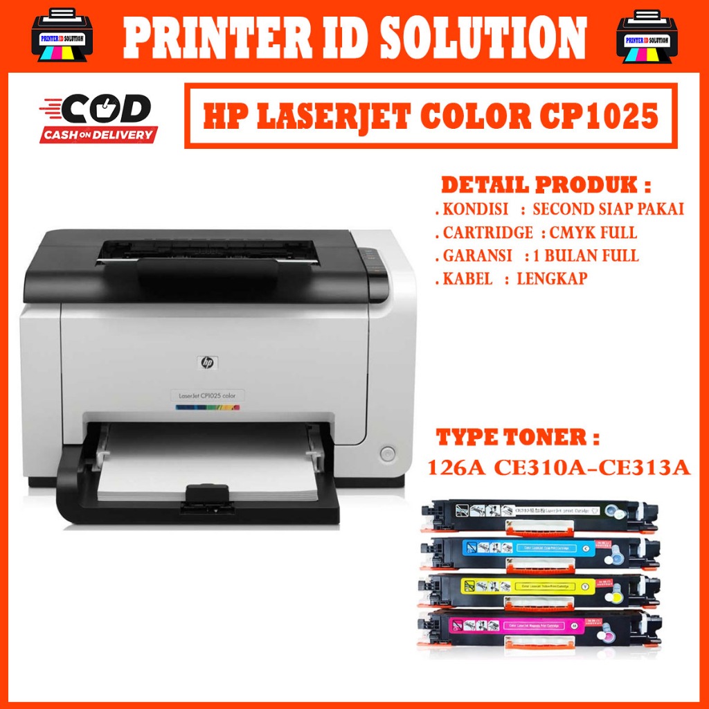 Printer HP CP1025 Color LaserJet A4 F4 | Cetak Warna | USB | Ready Pakai