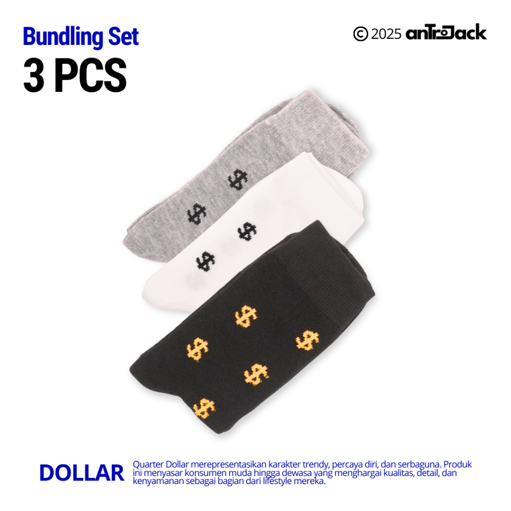 ANTROJACK - Kaos Kaki Bundling Set 3PCS Oldschool Quarter Dollar