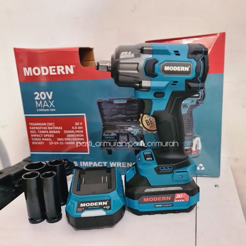 Impact Wrench Modern Brushless 850N MG85 M85 MG 85 Impek Baterai Buka Baut Ban Truck Truk Cordless