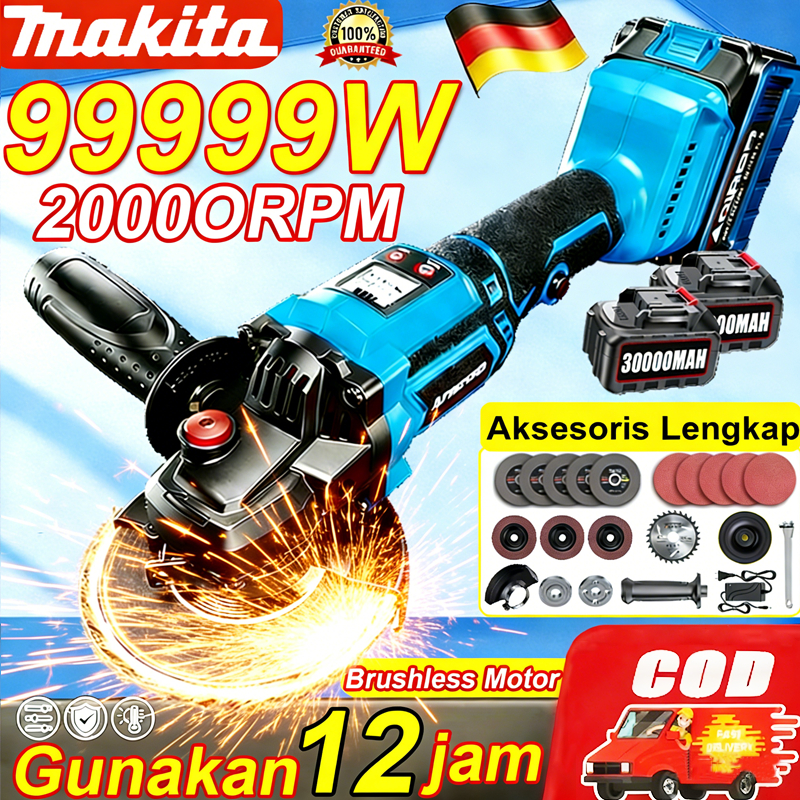 Terlarisss Makita Gerinda Baterai Brushless Gerinda listrik Brushless 99999W 599VF 4 Inch Gerinda