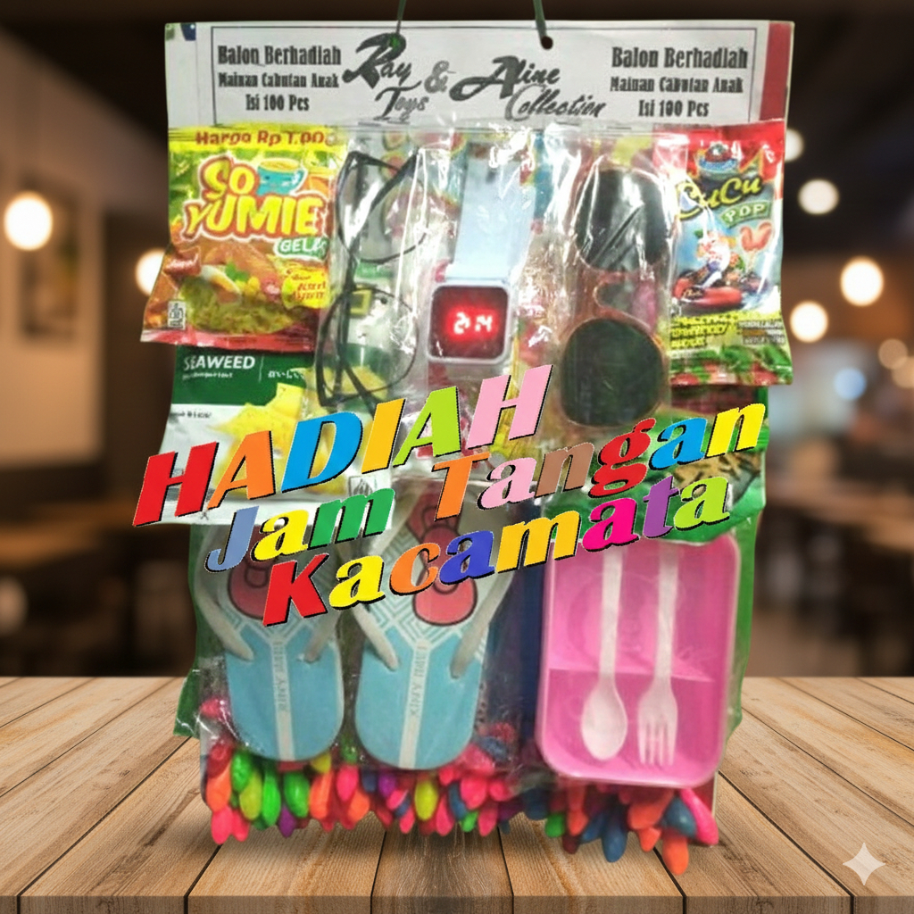 Lotre Balon Cabutan Berhadiah Sandal Lunch Box Jam Kacamata Isi 100 Murah Meriah Warung Jadi Rame
