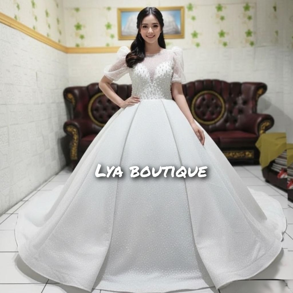 GAUN PENGANTIN PUTIH MEWAH