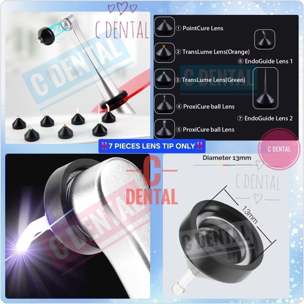 [7 Pcs] Dental Light Cure Fiber Optic Lens Tip Curing For Composite/Endo/Veneer/Bubble Crack Detecto