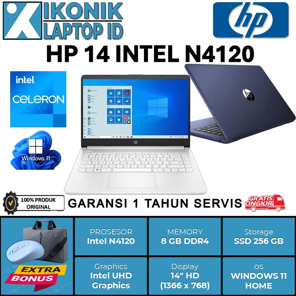 Laptop Slim HP 14 Intel N4120 Ram 8GB 14" Windows 11 Original