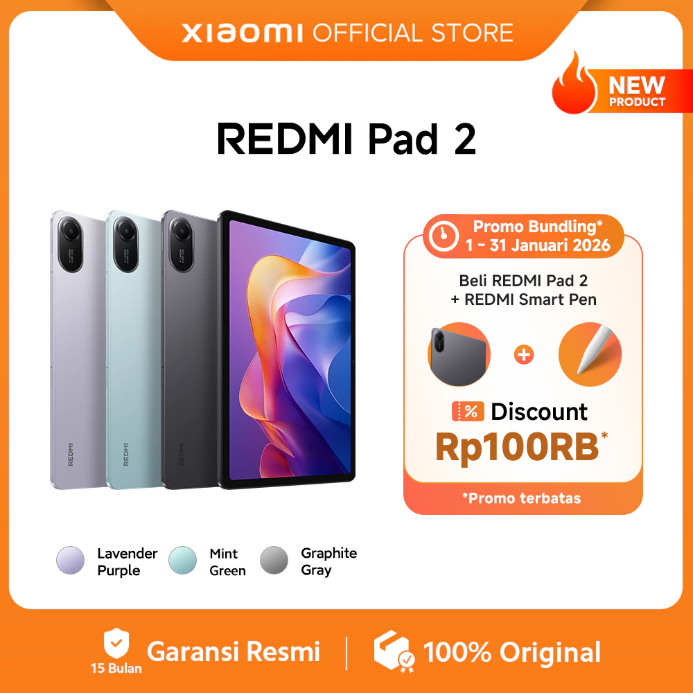 Xiaomi Redmi Pad 2 (4/128G) | 11" 2.5 Layar Super-jernih | Baterai jumbo 9000mAh (typ) | Helio G100-