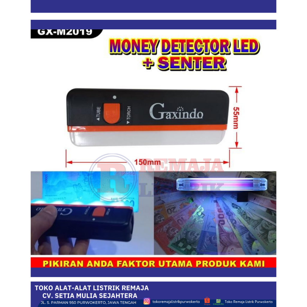 LAMPU UV + SENTER DETEKSI UANG PALSU RECHARGERABLE GAXINDO GXM - 2019