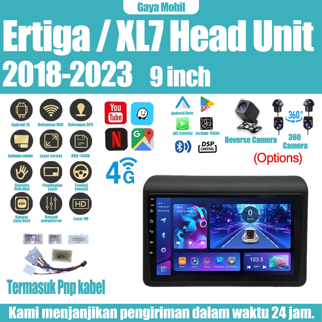 Suzuki Ertiga / XL7 2018-2023 Head Unit 8 Chip Nuklir 8+64GB/8+128GB Android 15 9 inch Head Unit Duk