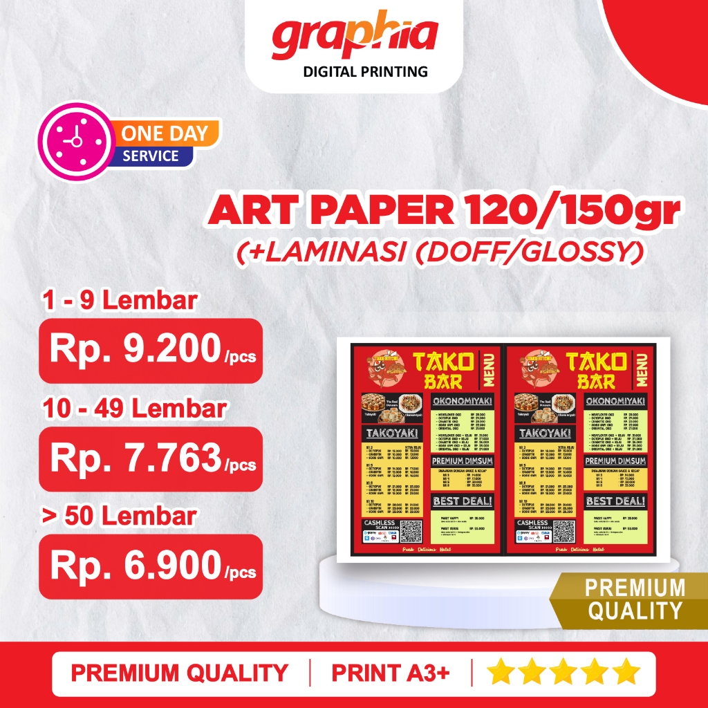 Print Art Paper + Laminasi A3+ (Glossy/Doff)
