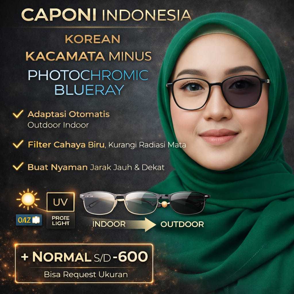 Kacamata Minus Pria Wanita Photochromic Anti Radiasi Korean Style Frame Kecil Tipis