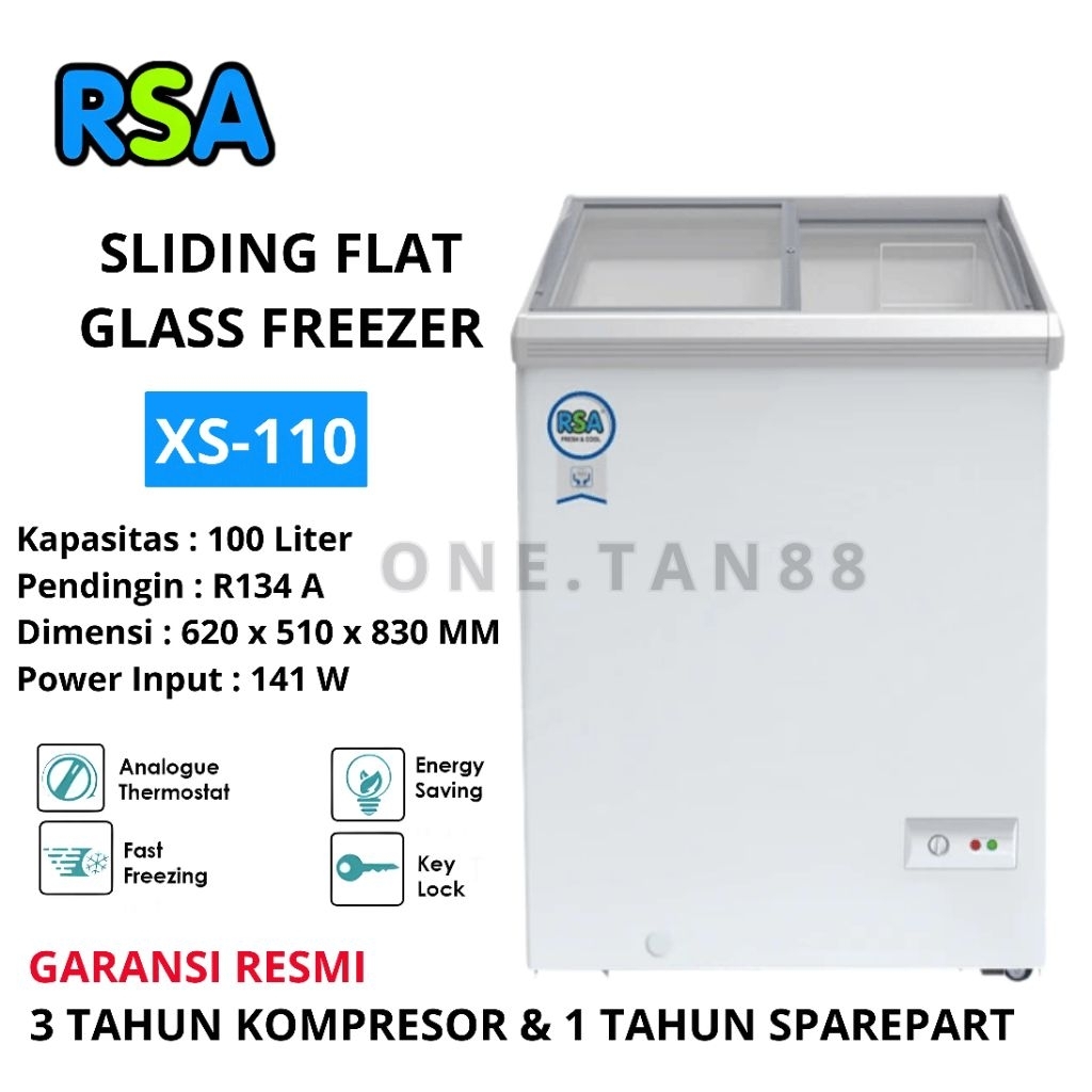 RSA CHEST FREEZER BOX  XS-110 SLIDING FLAT GLASS FREEZER 100 LITER