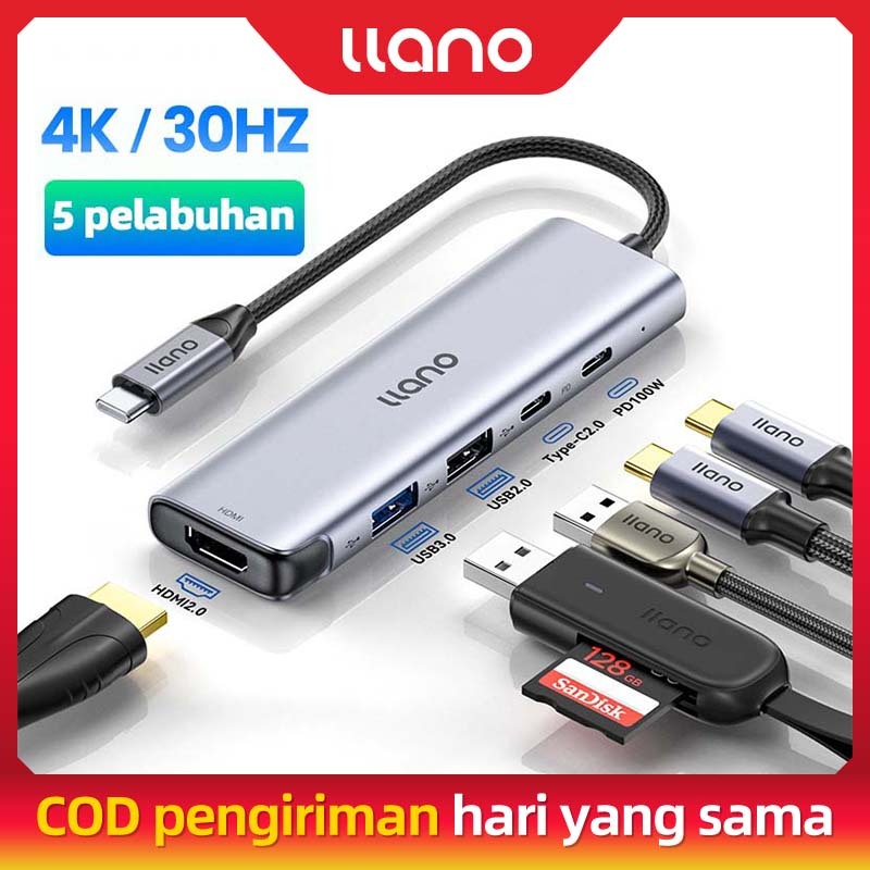 LLANO 5 in 1 Docking Station USB-C to USBType-C 3.2 HDMI 4K 60HZ PD Splitter Adapter 10 Gbps Fast Tr