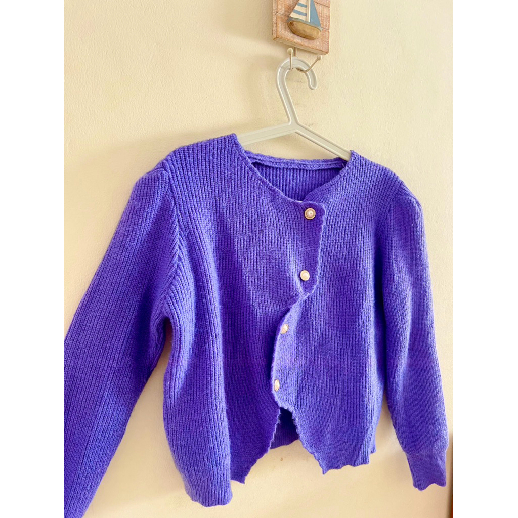 Cardigan Knit Rajut Ungu Lilac Preloved