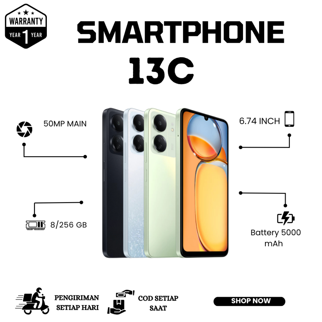 SMARTPHONE REDMI 13C RAM 8/256 GB FULLSET HANDPHONE SMARTPHONE ANDROID BERGARANSI