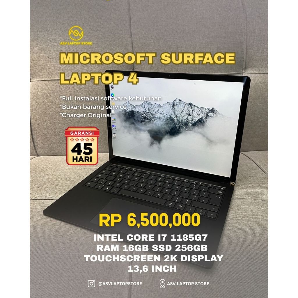 MICROSOFT SURFACE LAPTOP 4 CORE I7 1185G7 RAM 16GB SSD 256 TOUCHSCREEN LAYAR 2K LAPTOP PREMIUM MULTI