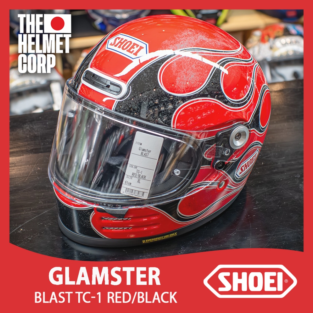 SHOEI GLAMSTER BLAST TC-1 BLACK/RED FULL FACE ORIGINAL RETRO HELMET SHOEI
