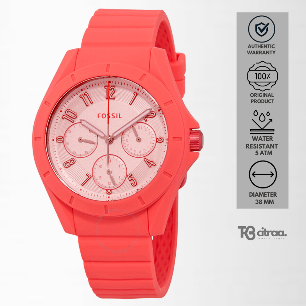 Jam Tangan Wanita Fossil Chronograph Rubber Casual Elegant Original ES4187