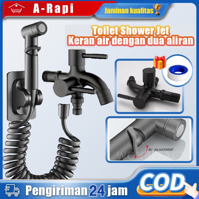 Toilet Shower Jet Washer Hitam idet Shower Cebok Sower Spray Bidet Dilengkapi dengan keran air ganda