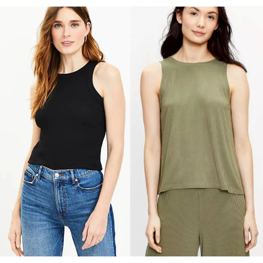 Pabrik branded Lft keyhole tank top woman XS S hitam hijau black faded green rayon luxe rajut halus 