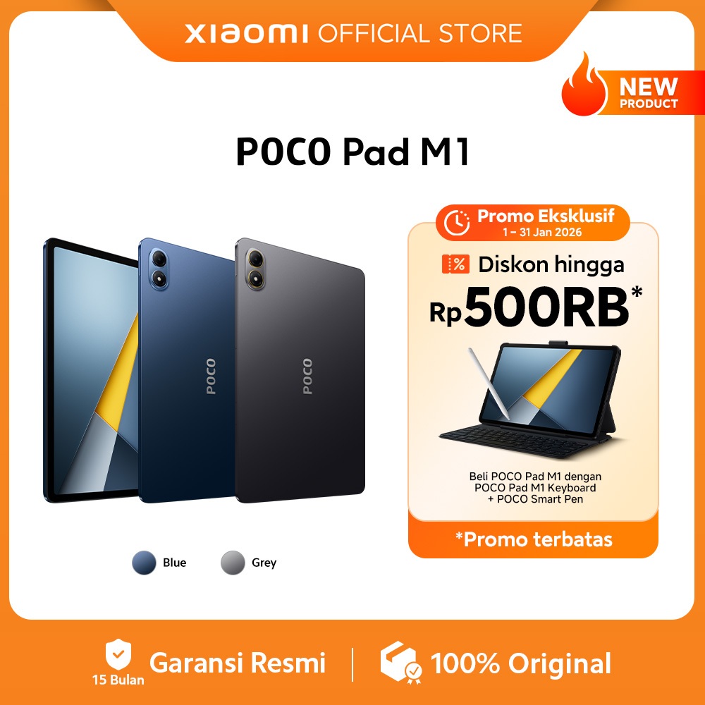 POCO Pad M1 (8GB/256GB) | Layar jernih 12.1" 2.5K  | Snapdragon® 7s Gen 4 | Baterai jumbo 12000mAh (