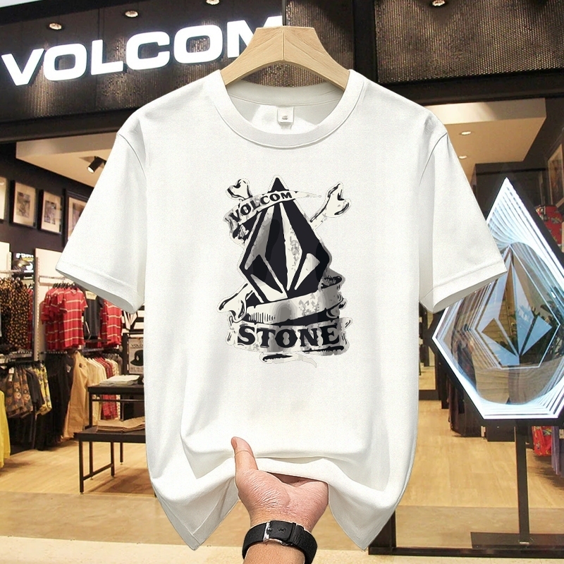 COD Pria trendy Kaos Kaos Oblong Katun Ringan untuk Pria, Ukuran L VOLCOM Kaos Oblong Pola Cetak Hit